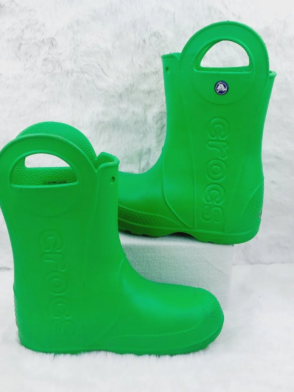 Crocs Boys' Grass Green Handle It Rubber Mid-Calf Outdoor Rain Boots Size J3